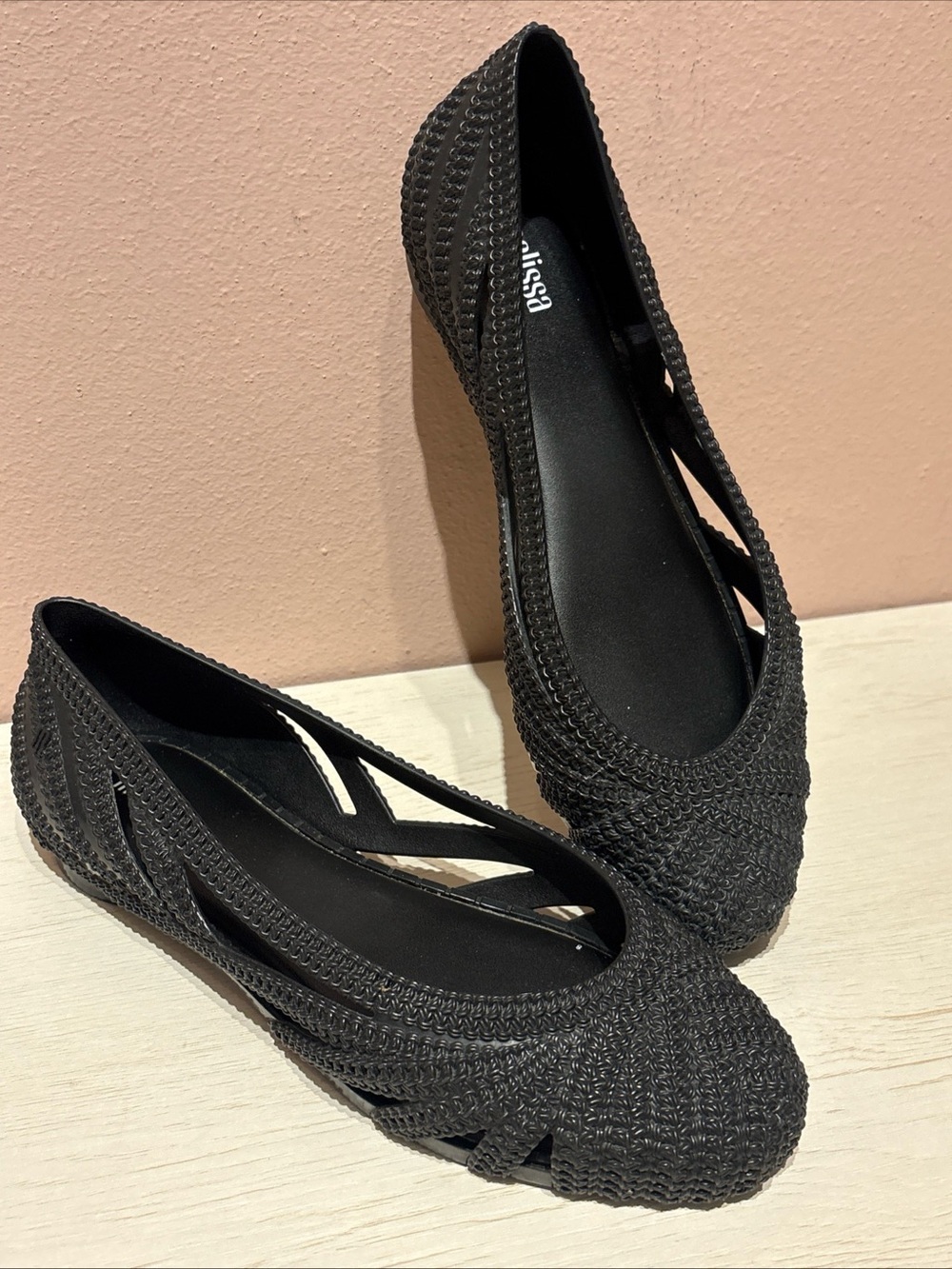 MELISSA FEMME CLASSY AD Jelly Flats Black Knit Shoes Sz US 9 EU 40